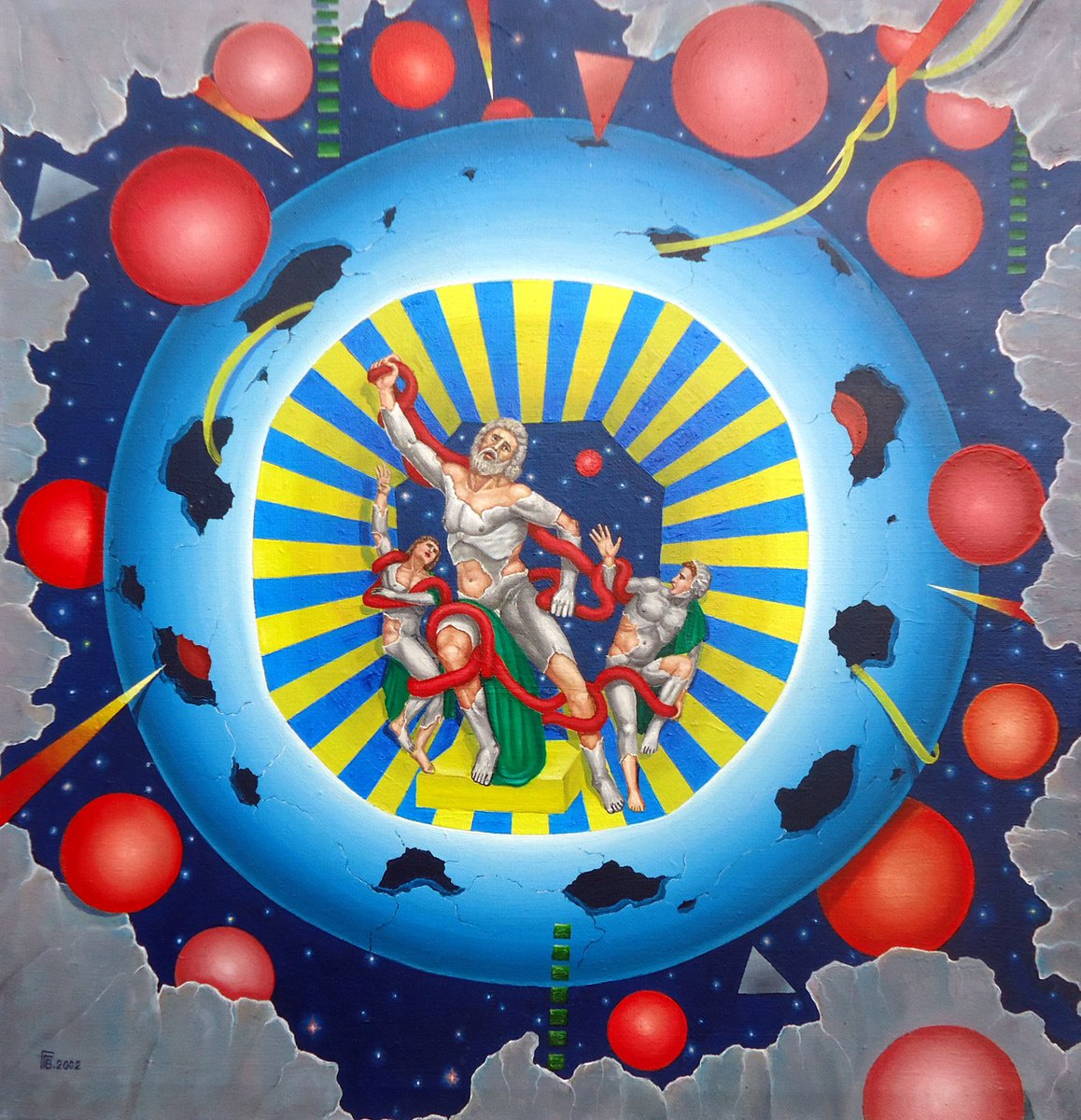 Surrealistic Portrait Oil Painting By Grigor Velev, 24 X 25, Sphere, Original Artwork