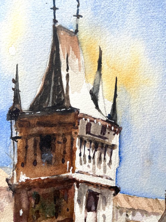 Charles Bridge - Prague Cityscape with Watercolour