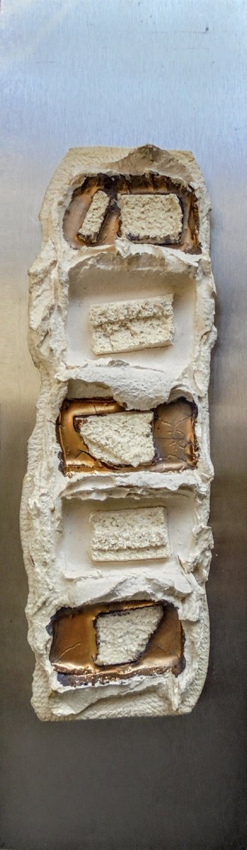 Abstract Relief By Rossitza Trendafilova, 4 X 14", "White & Gold", Original Artwork