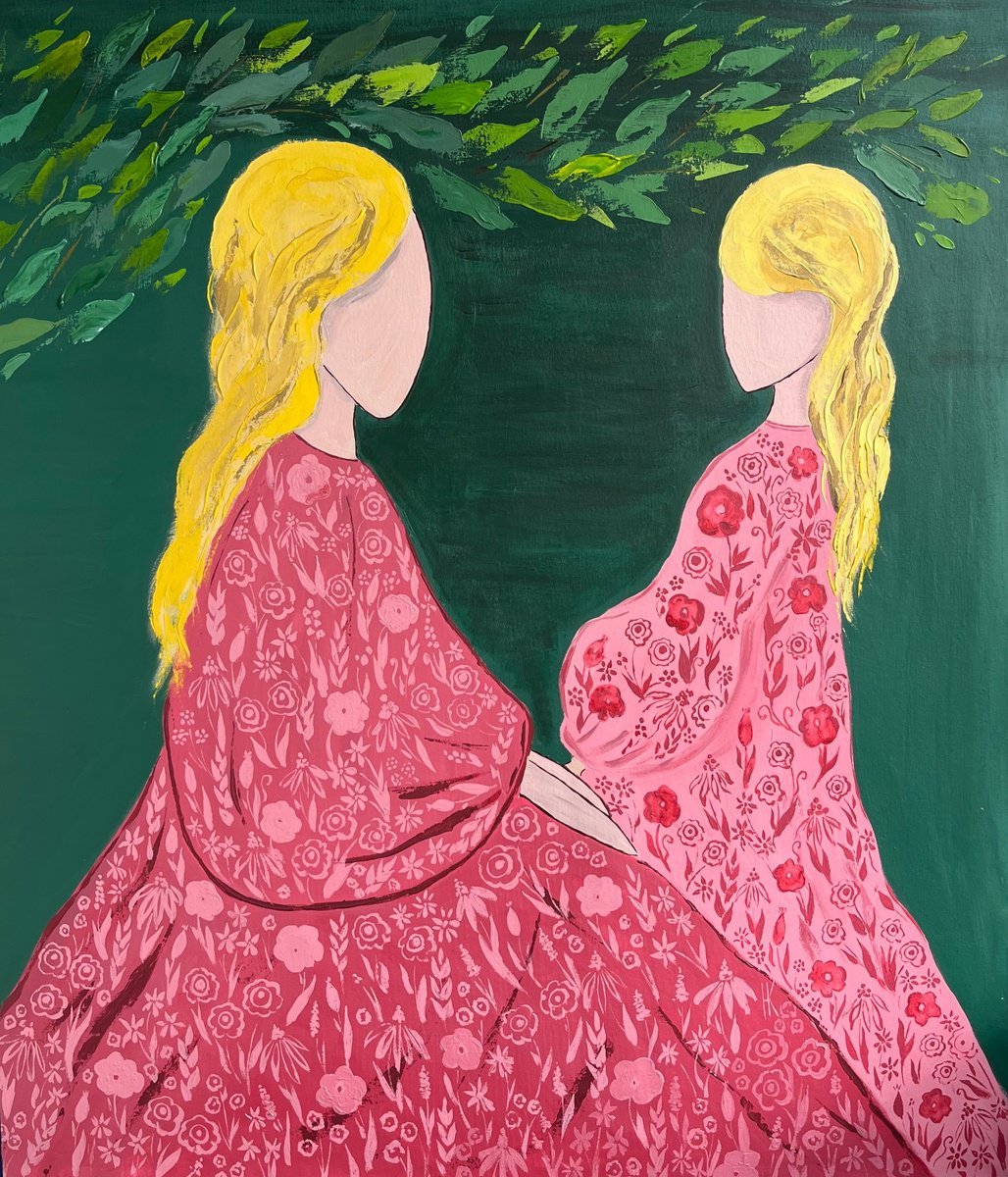  Mother Daughter Painting By Halyna Kirichenko, 35 X 39, Artwork For Sale On Artfinder