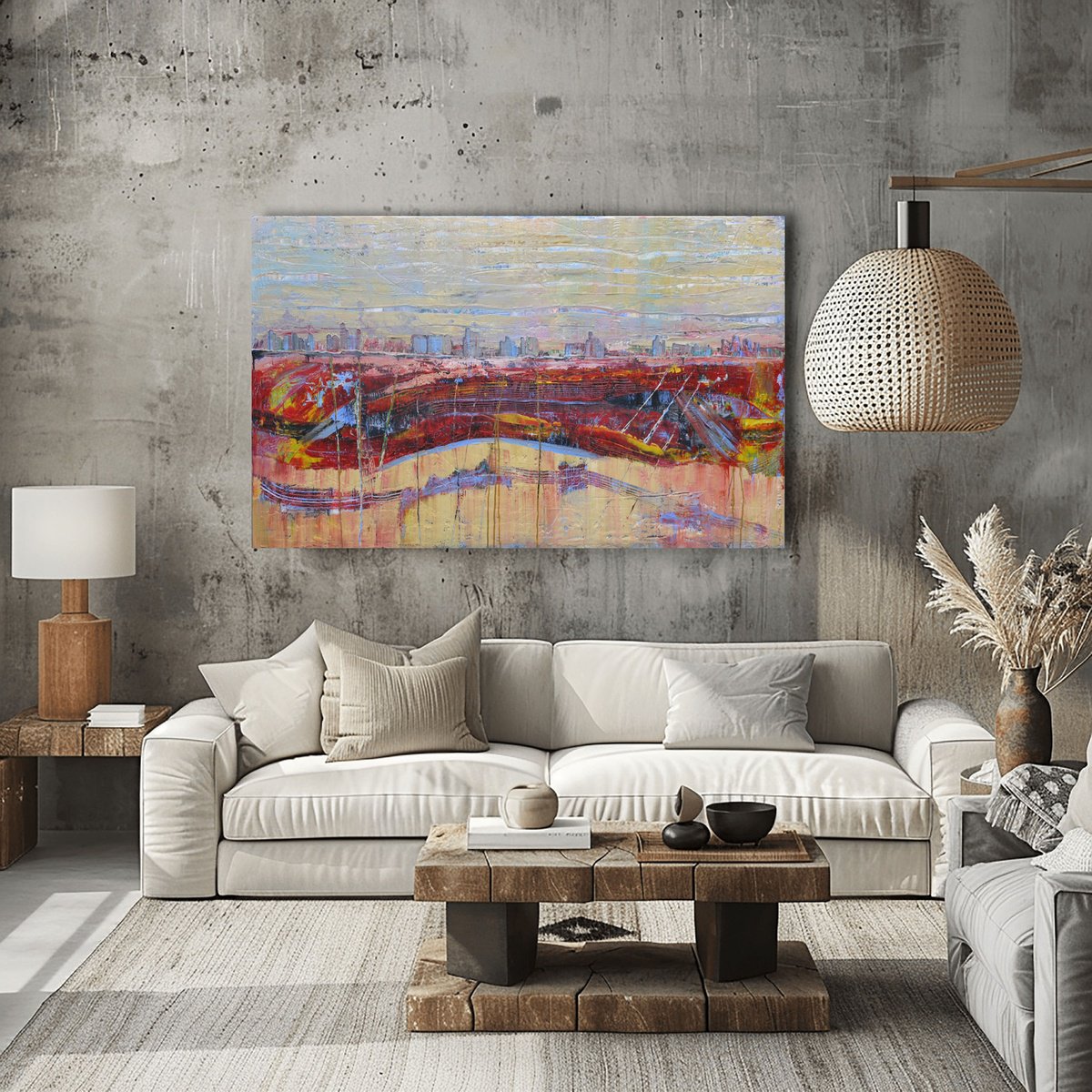 Abstract Cityscapes Acrylic Painting By Loretta Kaltenhauser, 65 X 40", Forever And A Day, Original Artwork