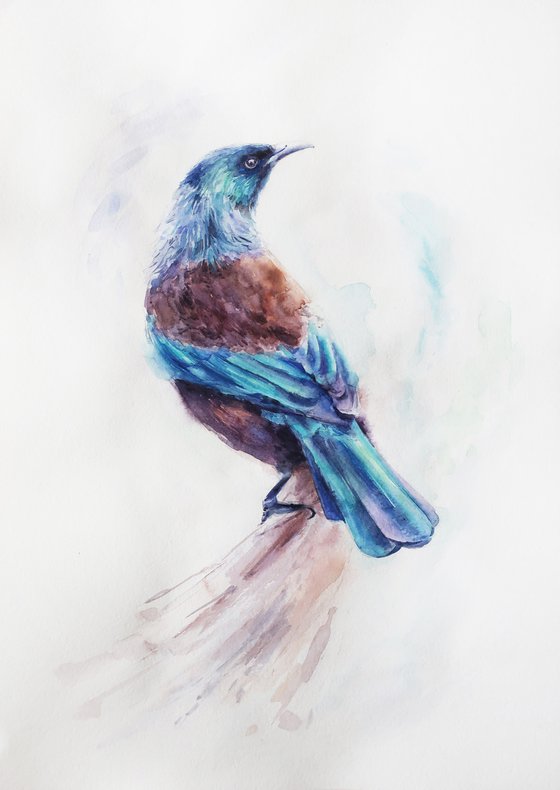 Watercolor painting Bird Blue