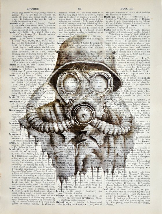 Gas Mask - Collage Art on Large Real English Dictionary Vintage Book Page