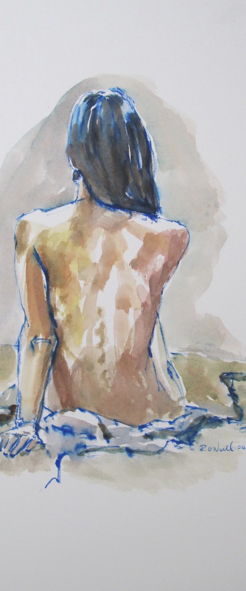 seated female nude back study by Rory O’Neill