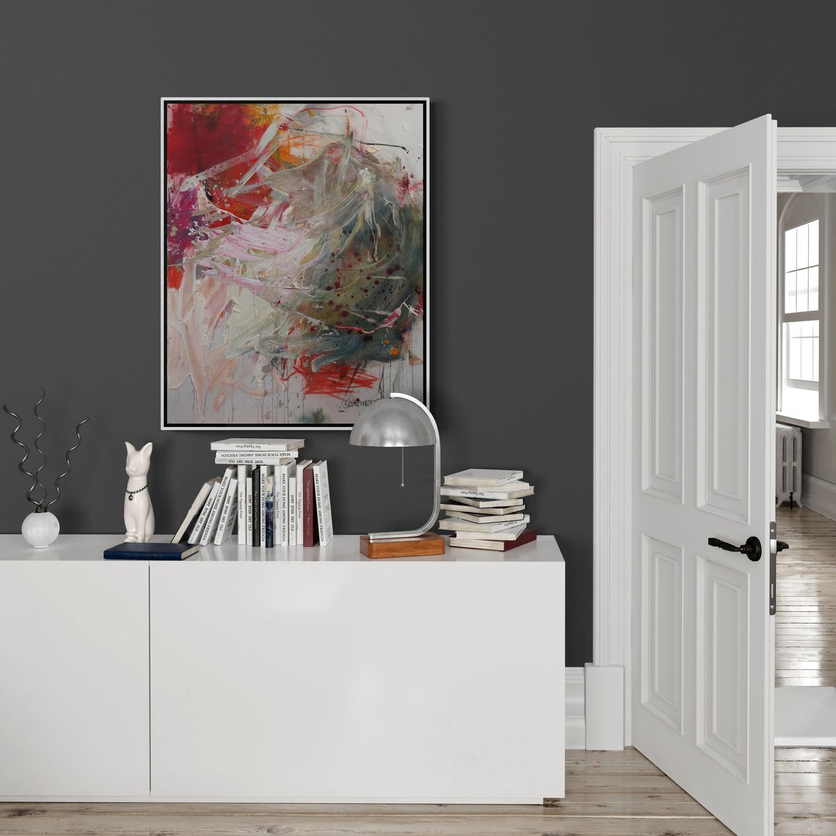 Expressive Abstract Painting By Daniela Schweinsberg, 31 X 39, Looking Up At The Sky (Lying In The Grass), Original Artwork