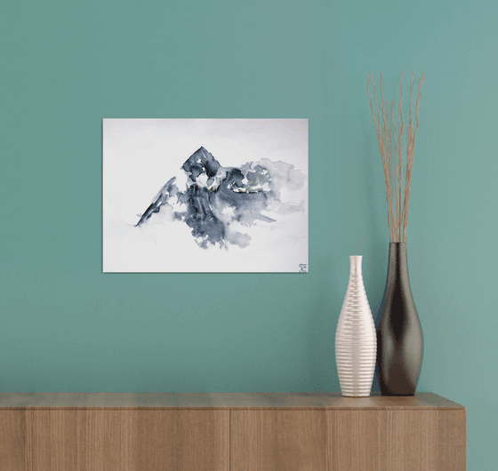 Mountain Painting, Misty Landscape Original Watercolor Painting, Cozy Home Decor