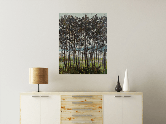 Pine forest Original oil painting FREE SHIPPING