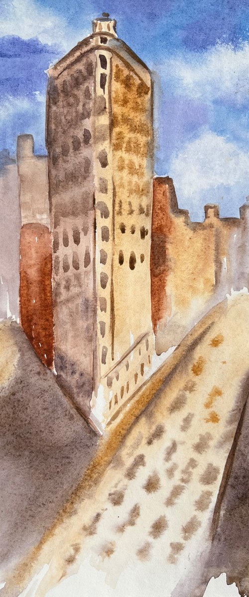 NYC Painting New York Original Art Cityscape Watercolor Artwork Small Wall Art 8 by 12" by Halyna Kirichenko by Halyna Kirichenko