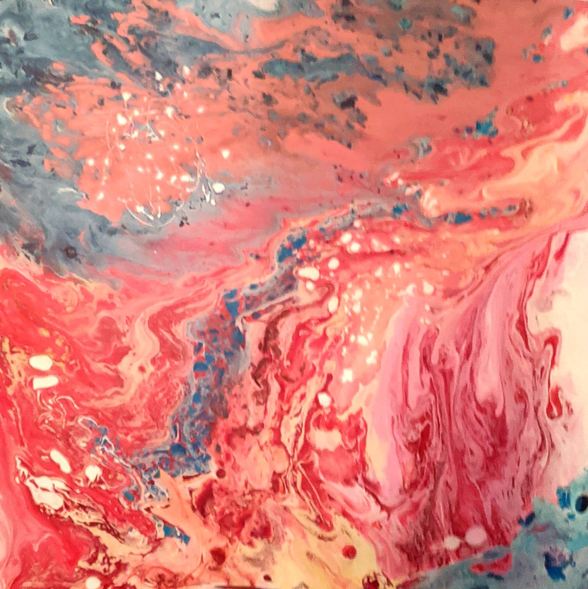 Abstract Painting By Shelli Finch, 20 X 20", Cotton Candy Cruel, Original Artwork