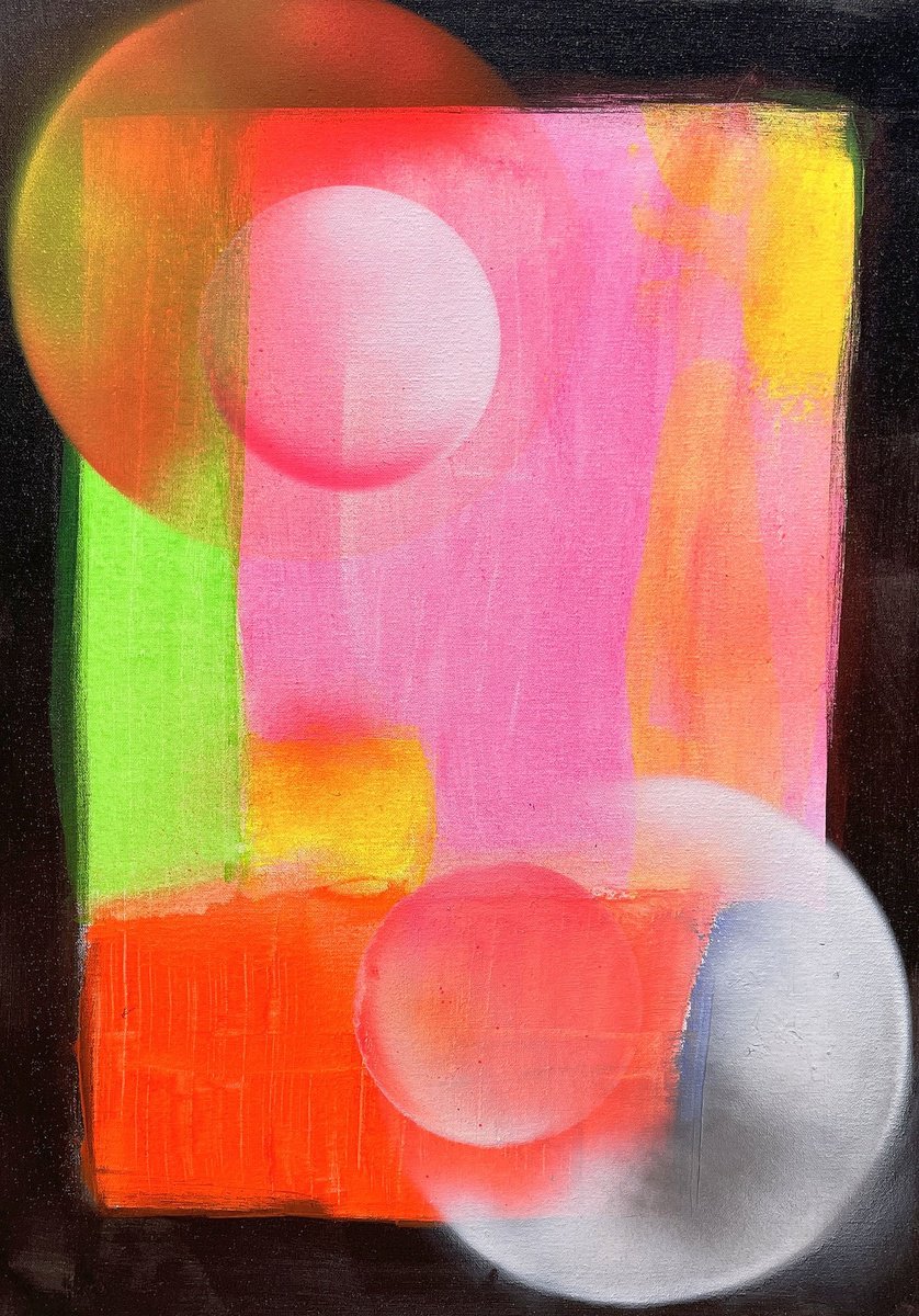 Abstract Acrylic Painting By Juan Jose Garay, 20 X 28", Transformation Circle 04, Original Artwork