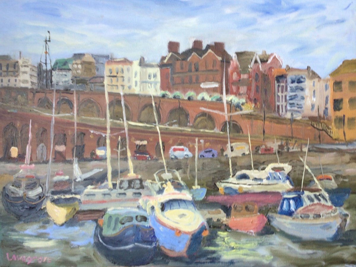 Impressionistic Landscape Oil Painting By Julian Lovegrove Art, 16 X 12", Ramsgate Royal Harbour., Original Artwork