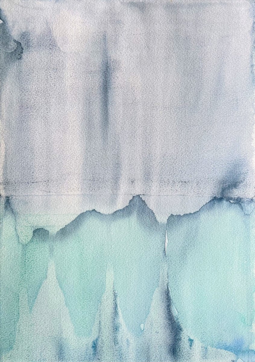 Abstract Watercolour By Alona Hryn, 9 X 13, Floating Ice Mountains, Original Artwork