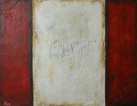 "Runes III". Encaustic abstract painting.