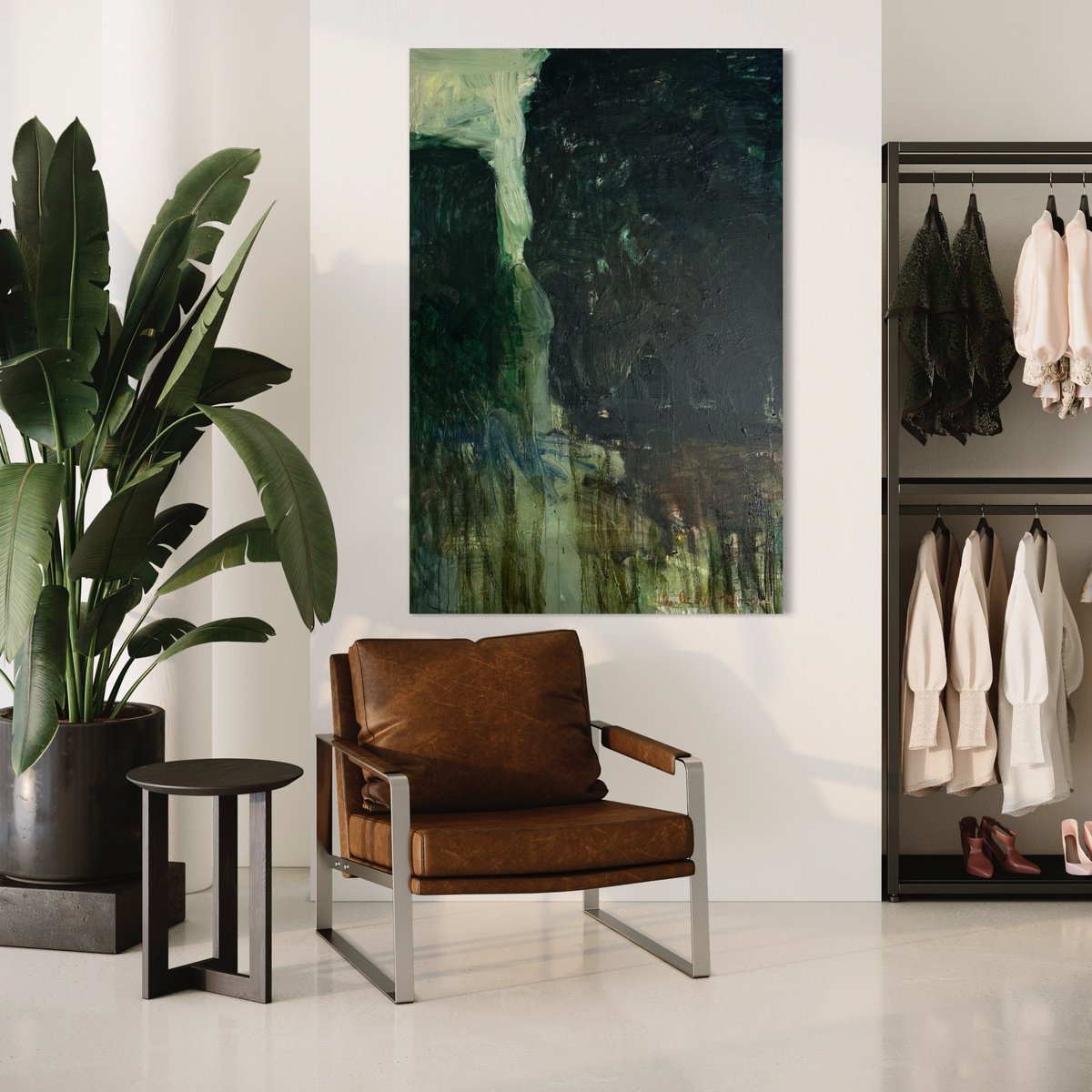 Expressive Landscape Oil Painting By Lilia Orlova-Holmes, 39 X 59", Green River, Original Artwork