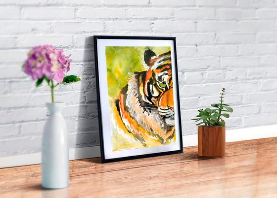 The Tiger's Gaze. Tiger Original Painting Big Cat Portrait Artwork Animal Wall Art