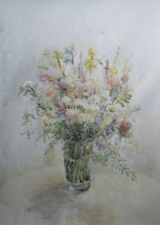 Bouquet of wild flowers. Original watercolour painting.