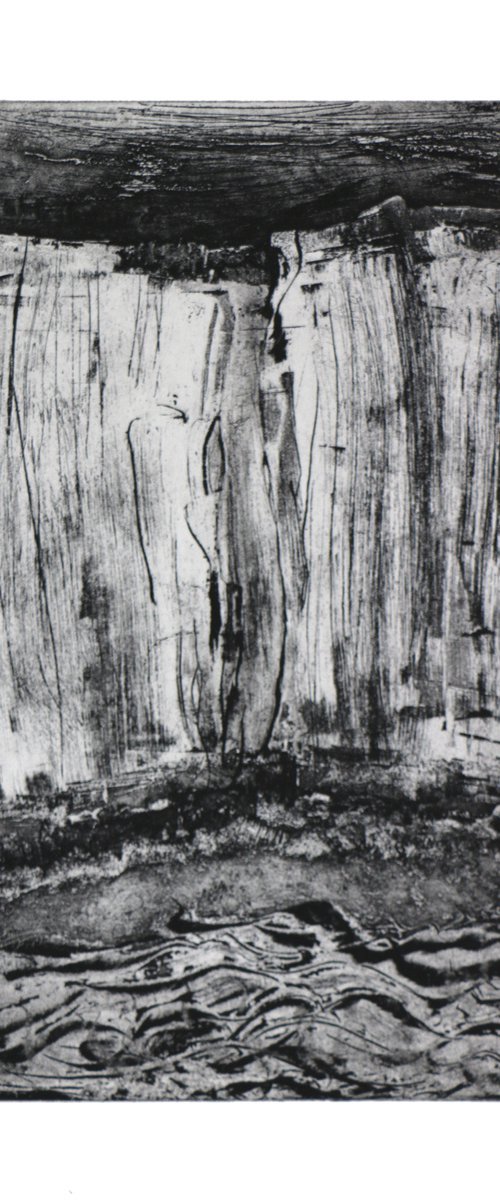 Heike Roesel "Sea, Beach, Cliffs" fine art etching in edition of 10 by Heike Roesel