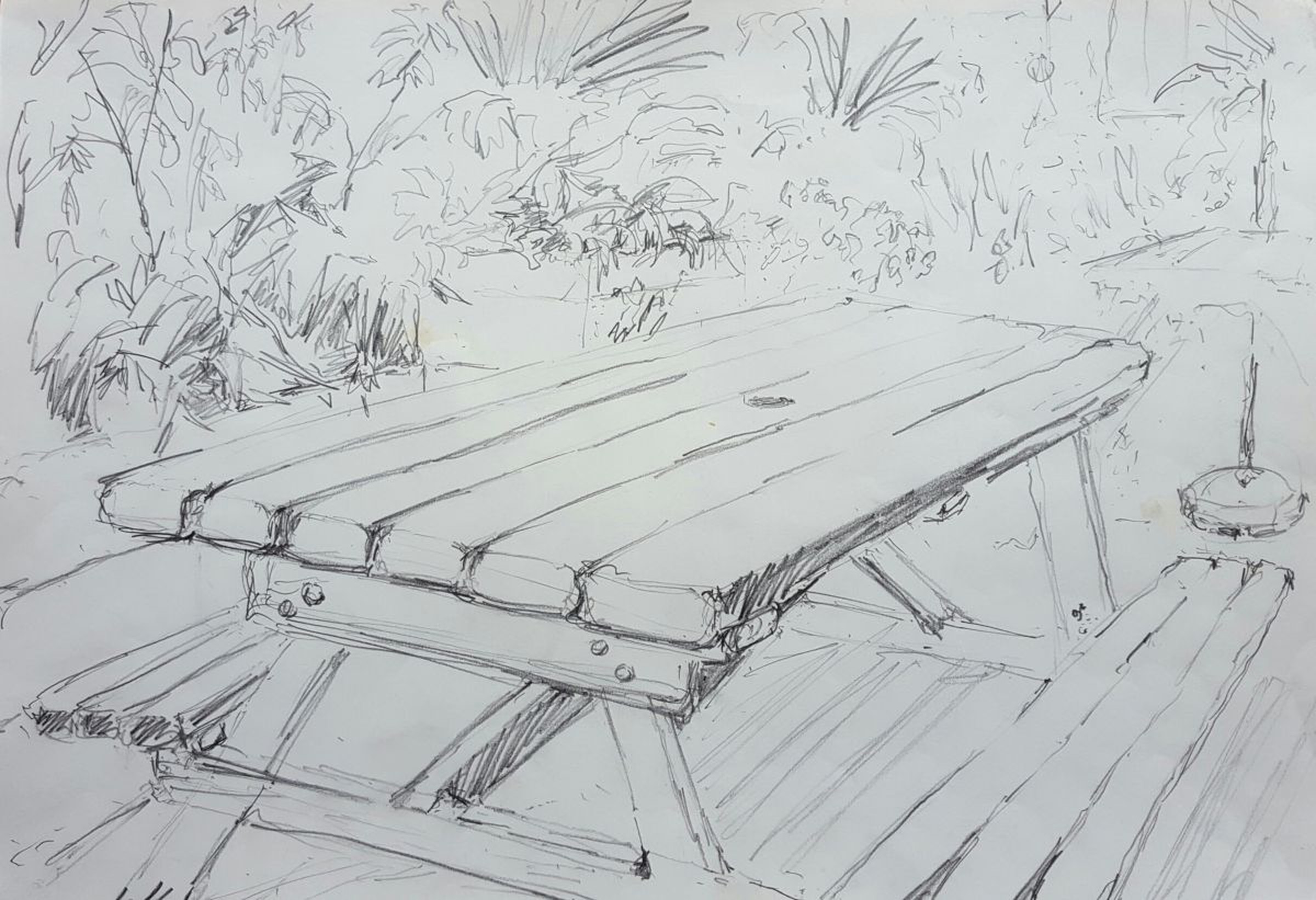 Picnic Table Pencil Drawing By Eddie Green Artfinder