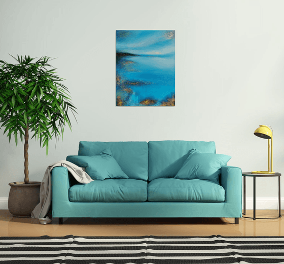 A XL large original modern semi abstract painting "Fifty shades of blue"