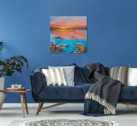 A beautiful large modern abstract figurative seascape painting "Evening mood"