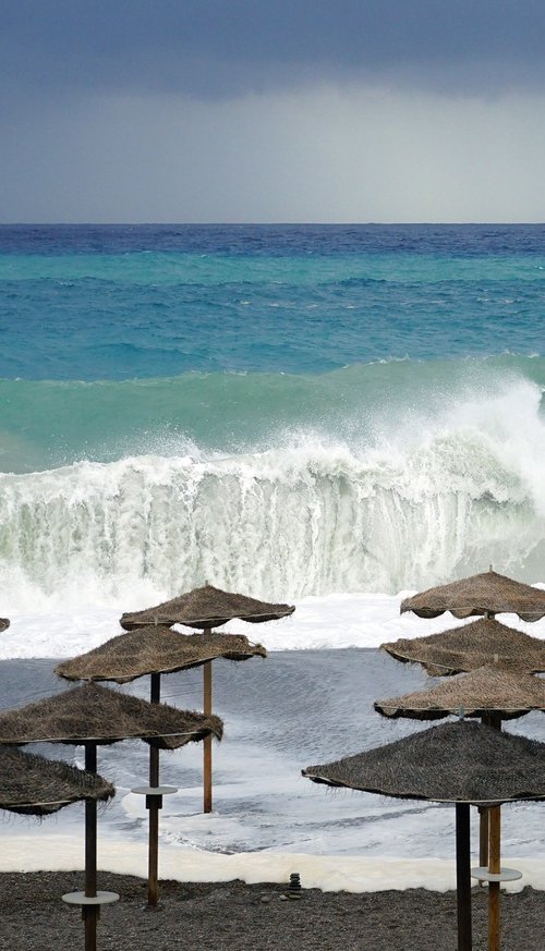 Big Waves on Beach Sicily by Robin Clarke