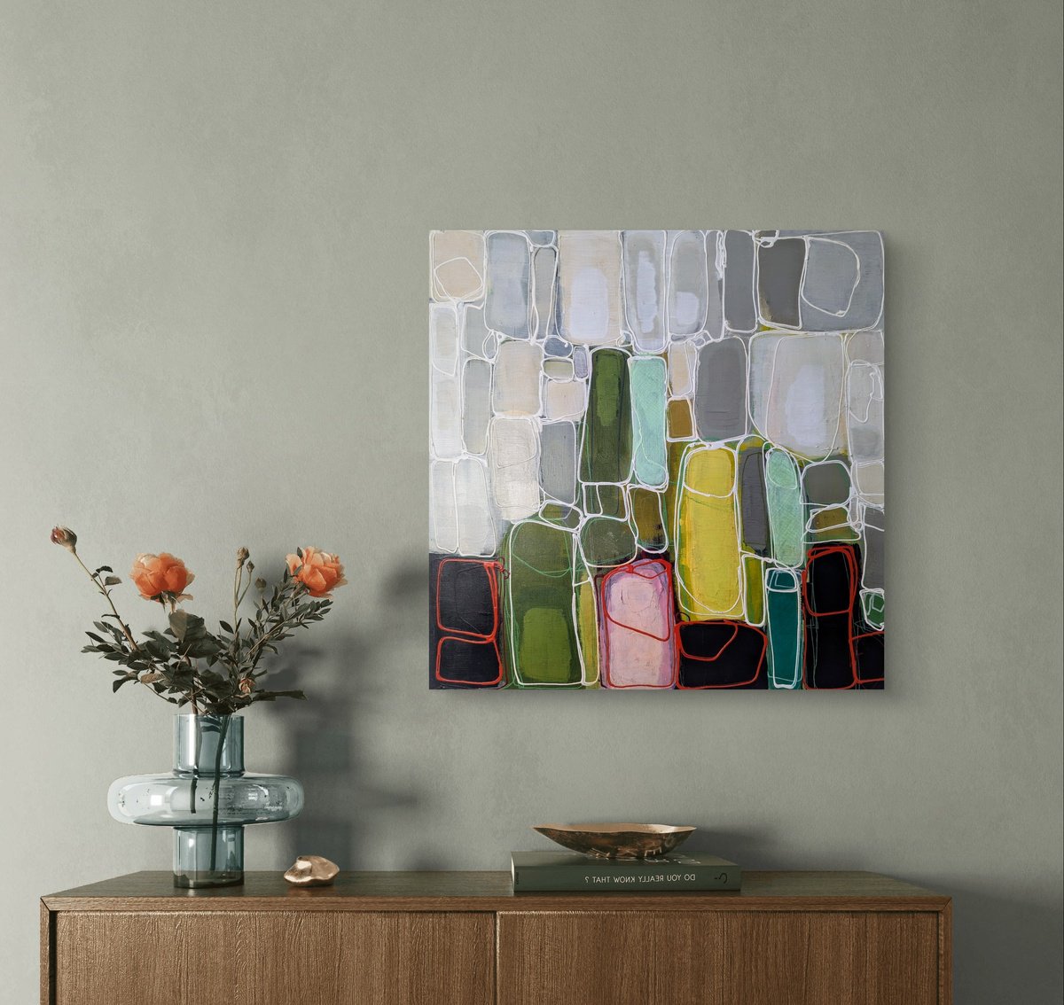 Abstract Acrylic Painting By Pia Jarvinen, 19 X 19", Mountains, Original Artwork