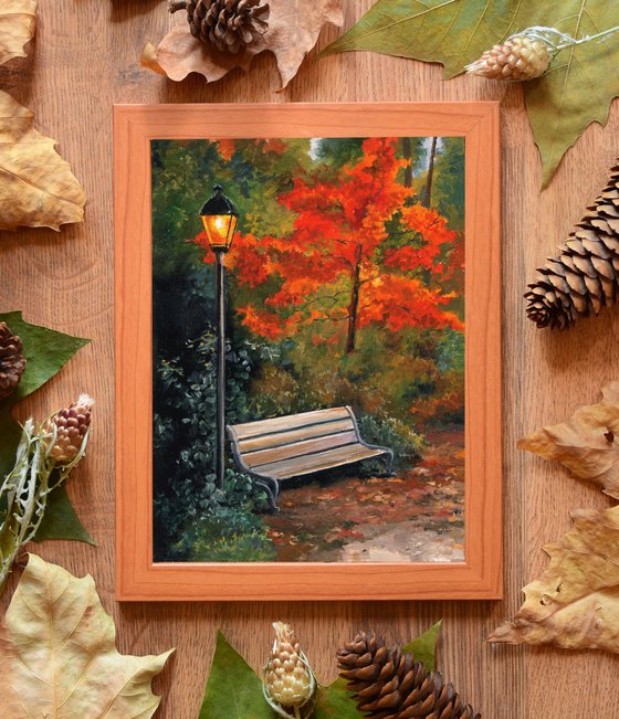 Bench and streetlight in the park