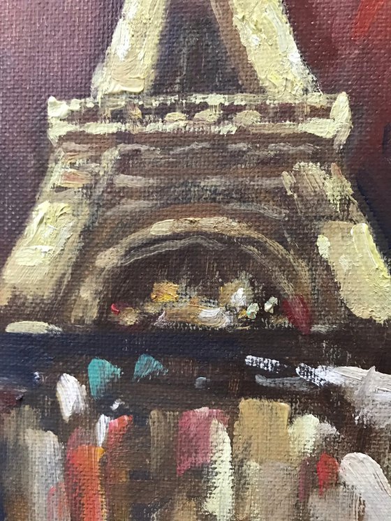 Original Oil Painting Wall Art Signed unframed Hand Made Jixiang Dong Canvas 25cm × 20cm Cityscape Goodnight Paris Small Impressionism Impasto