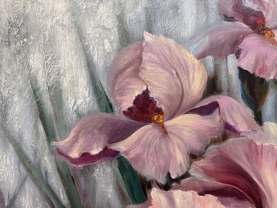 In the haze of flower dreams. Pink irises