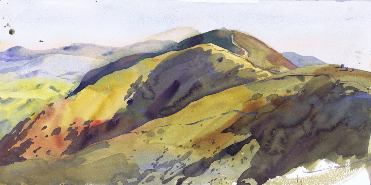 Expressive Landscape Watercolour By Samira Yanushkova, 16 X 8", Majesty Of Mountains, Original Artwork
