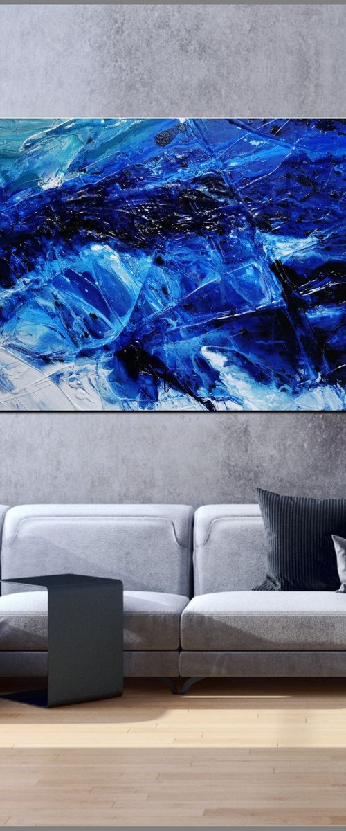 Fractured 240cm x 100cm Blue White Abstract Art by Franko