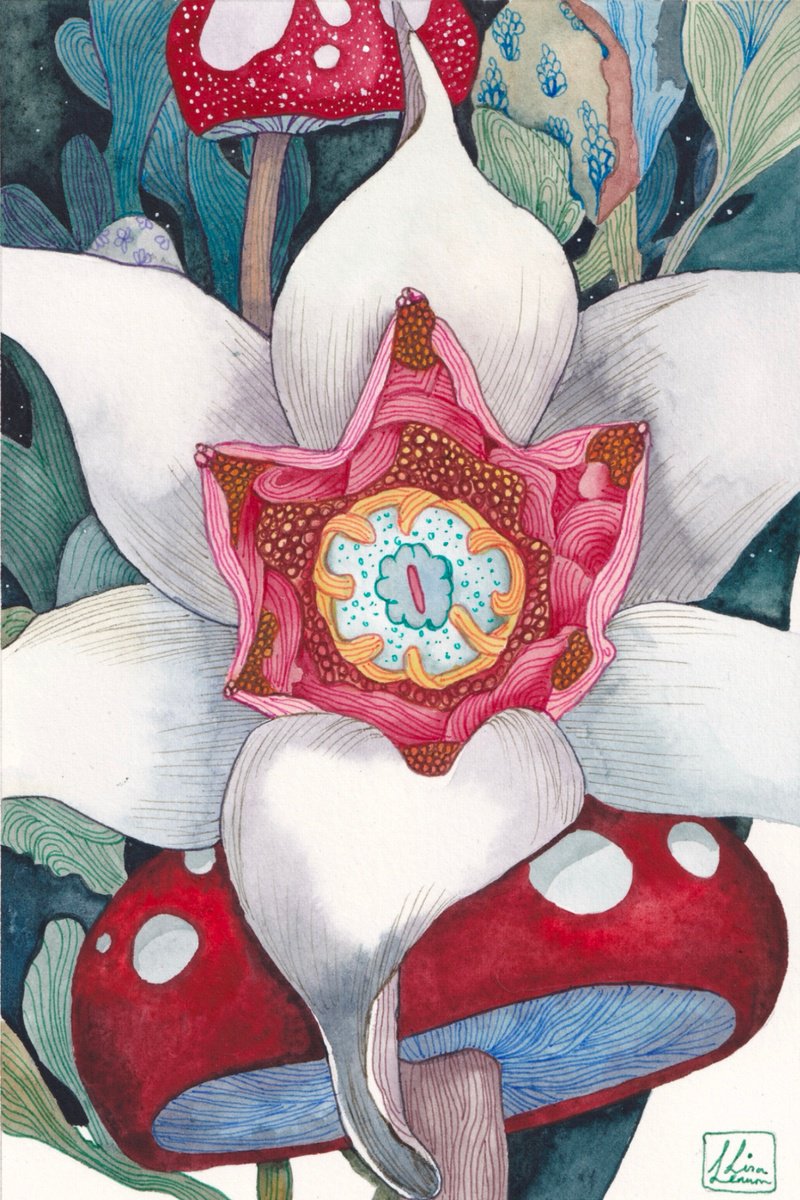 Surrealistic Botanical Watercolour By Lisa Lennon, 6 X 9", Quiet Places 1, Original Artwork