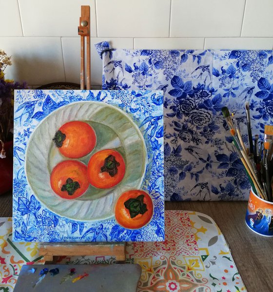 Plated Persimmons on Table