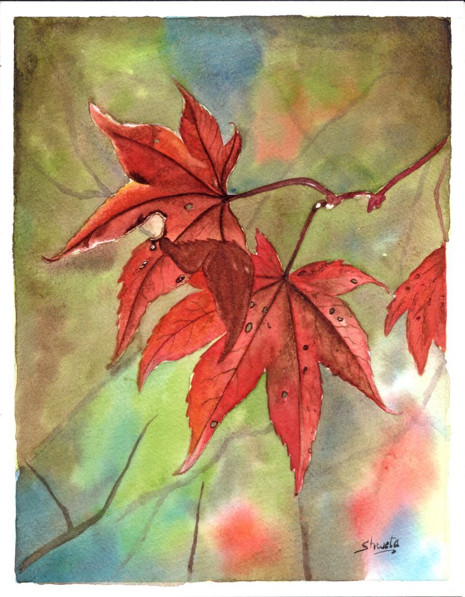 Autumn Leaf Watercolour Painting by Shweta Mahajan