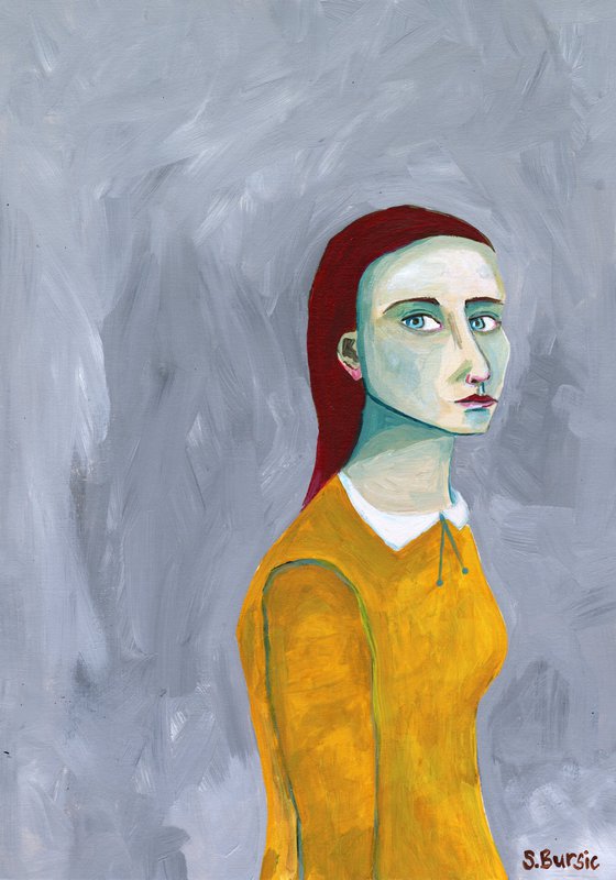 Redhead in yellow dress - lady looking woman portrait
