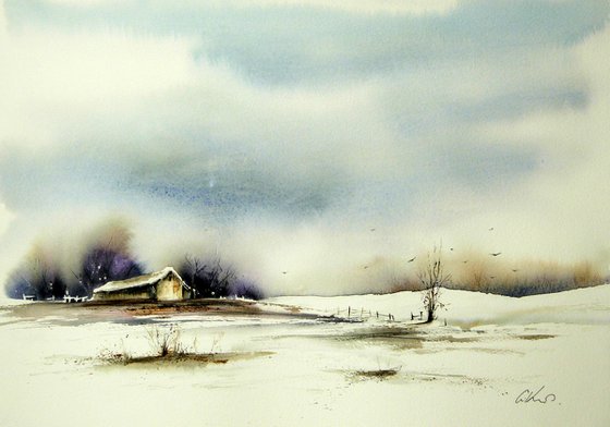 Barn. Original Watercolour Painting.