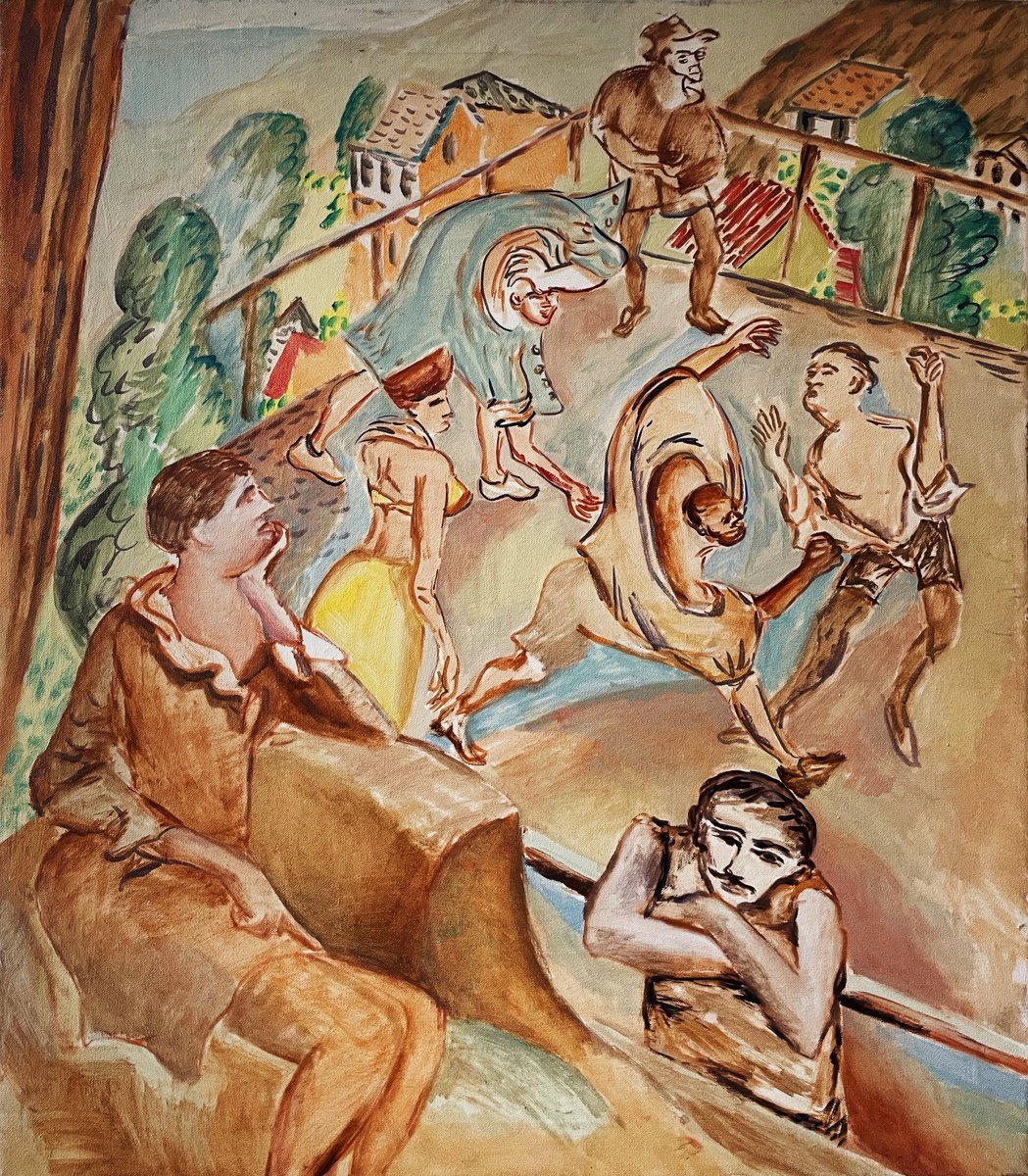 Expressive Portrait Oil Painting By Frank Creber, 28 X 32, Bridge, Original Artwork