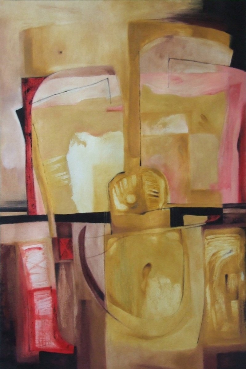 Abstract Oil Painting By Csaba Csendes, 24 X 35, By The Heat Of The Stove, Original Artwork