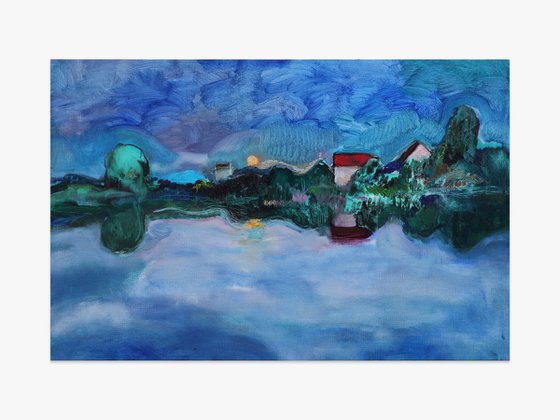 Twilight time.Moon rising