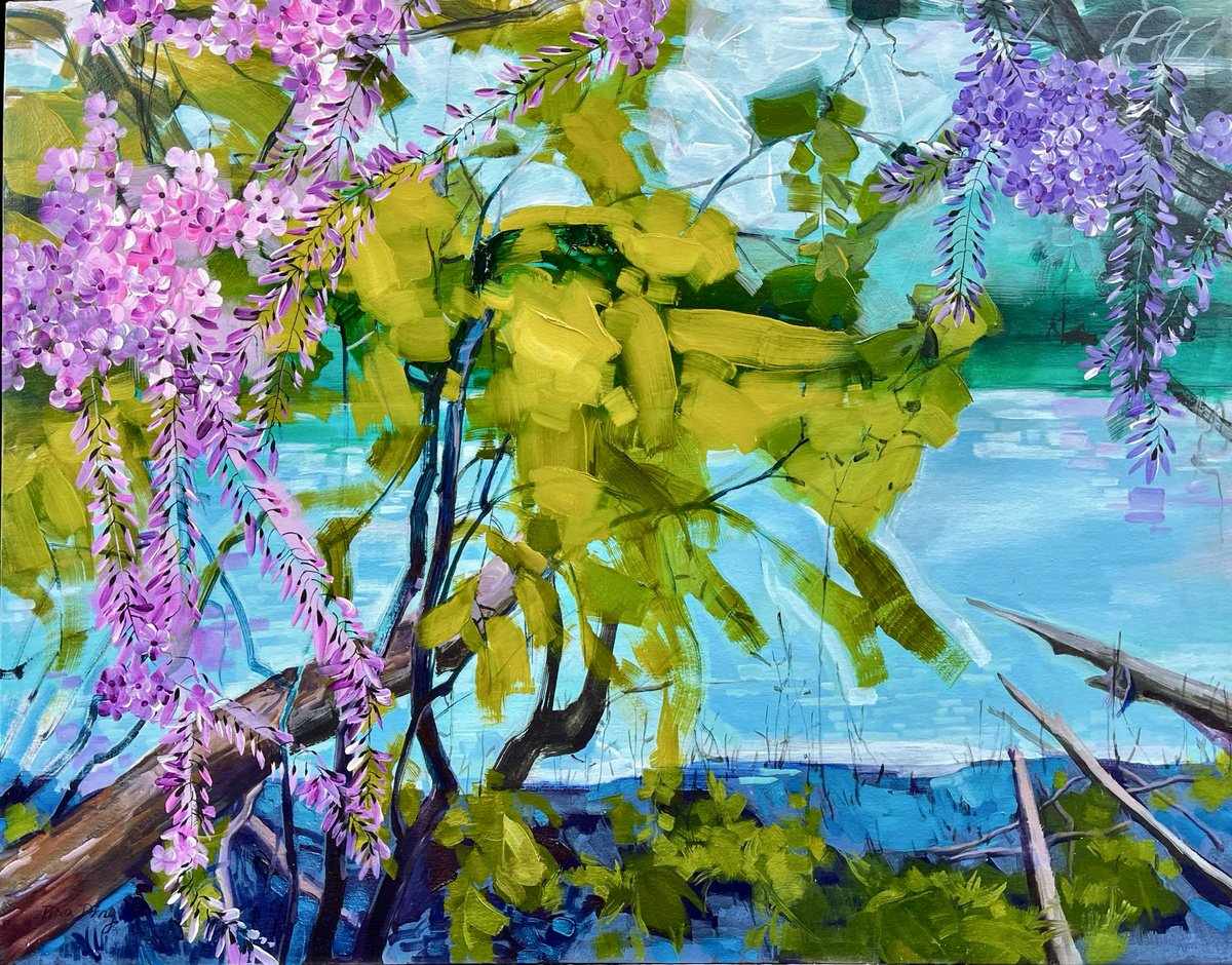 Botanical Oil Painting By Tina Ding, 38 X 28", Beautiful New World, Original Artwork