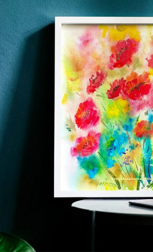 Red Poppy Abstract floral painting by Asha Shenoy