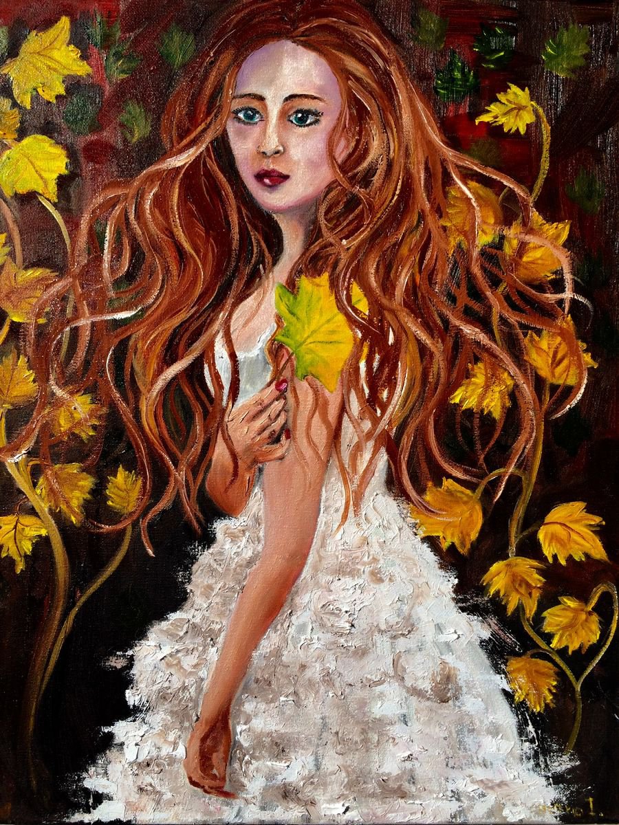 Impressionistic Portrait Oil Painting By Inna Montano, 16 X 20, Autumn Girl, Original Artwork
