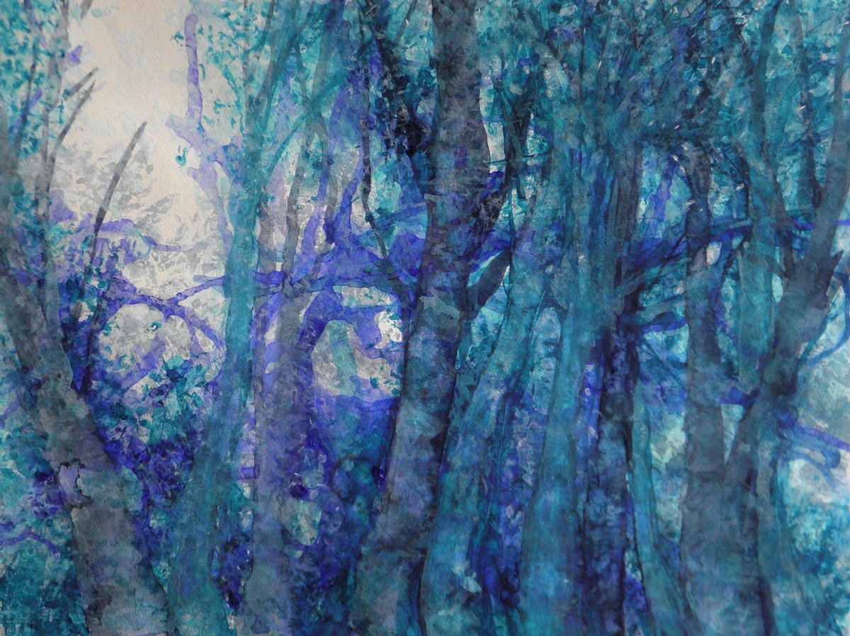 Abstract Landscape Watercolour By Fabienne Monestier, 24 X 19, The Witches Trees 6, Original Artwork