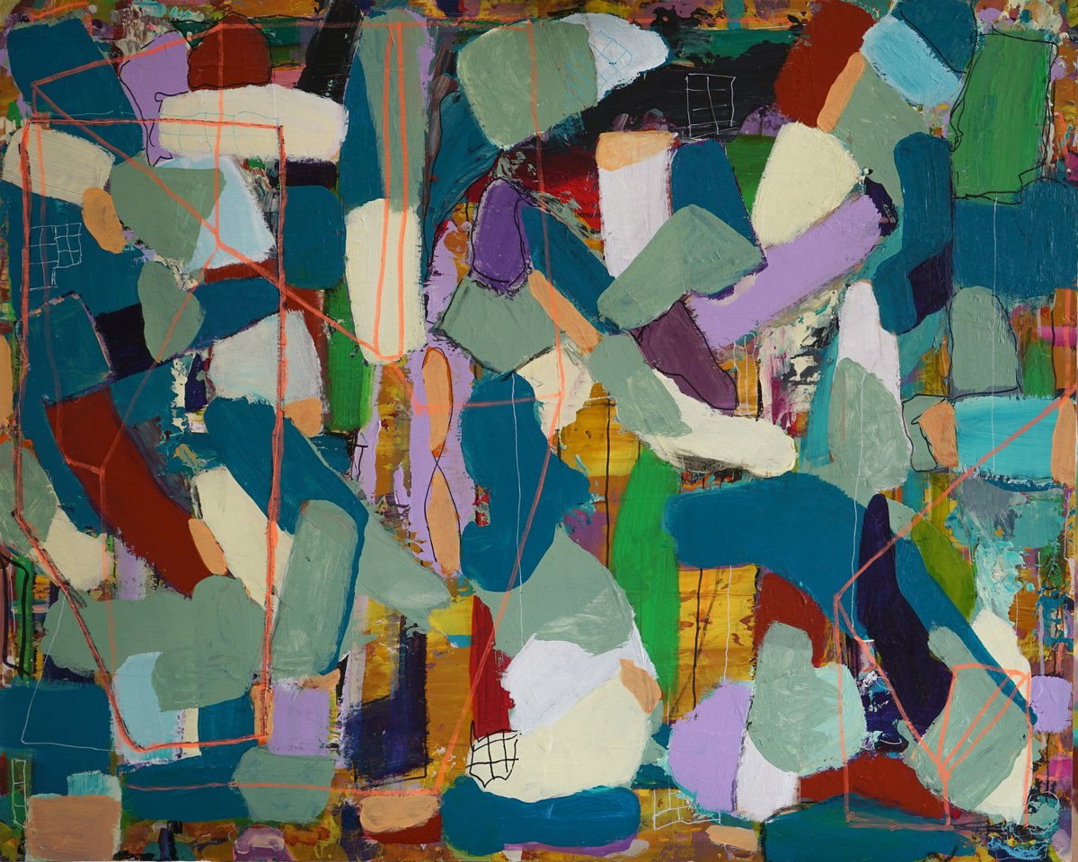 Organic Abstract Acrylic Painting By Geert Lemmers Fpa, 41 X 33, Intellectual Freedom 48, Original Artwork