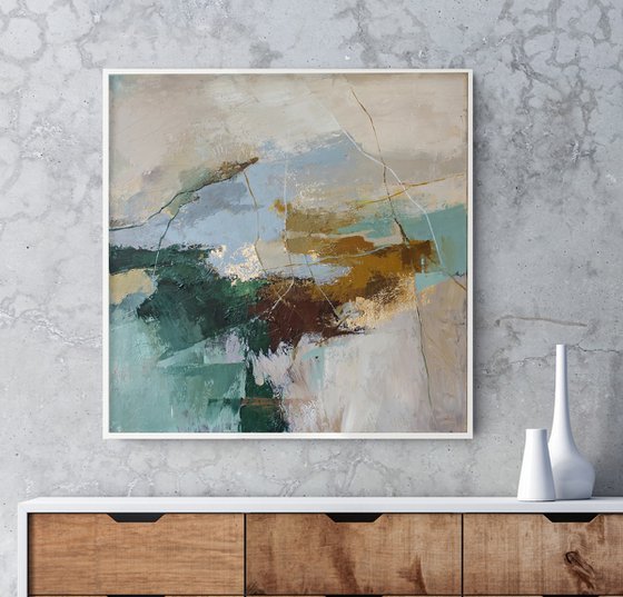"Iceland" Abstract green brown gold art
