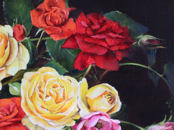 Garden Roses and Little Bird