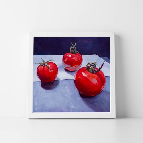 Three Tomatoes on White by Harriet  Hue