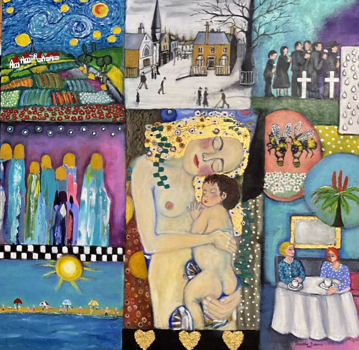 Illustrative Portrait Painting By Suzette Datema, 35 X 35", The Path Of Life, Original Artwork