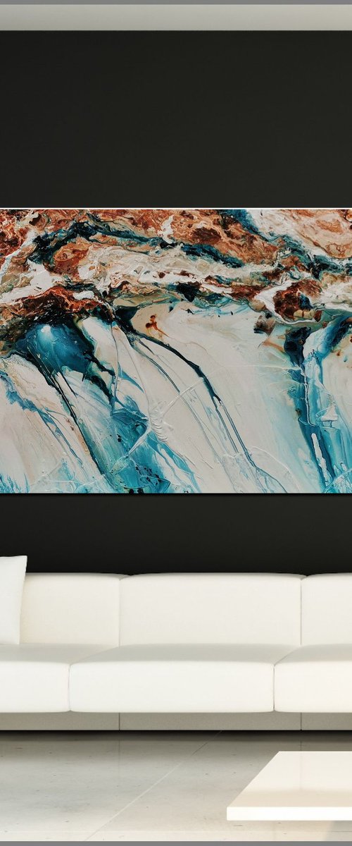 Southern Belle 240cm x 100cm Teal White Oxide Abstract Art by Franko