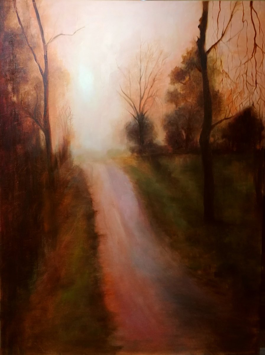 Impressionistic Landscape Oil Painting By Daniela Roughsedge, 25 X 33, Morning Haze, Original Artwork